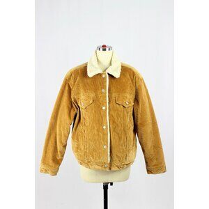 Aritzia DENIM FORUM Ella Brown Cotton Corduroy Shearling Lined Jacket, Size L